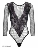 Deep V Lace and Net Bodysuit