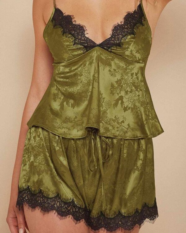 Olive Green Satin Camisole & Shorts Set