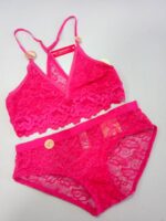 Racerback Lace Bralette & Panties, Pink