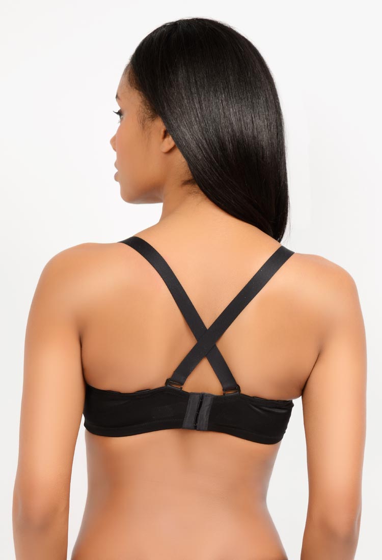 Q-T Intimates Seamless Pullover Nursing Bandeau Bra with Removable Straps,  Black