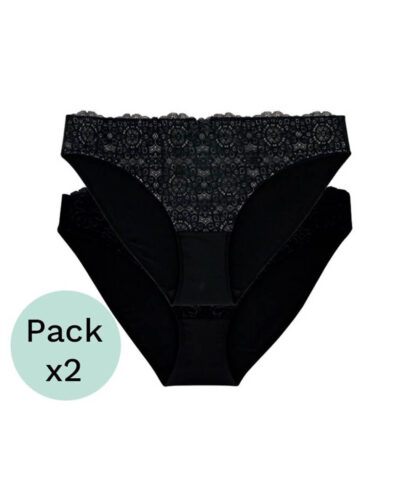DORINA Abigail 2 Pack Lace Briefs, Black/Black