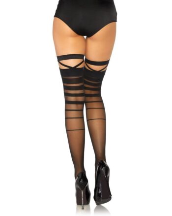 Spandex Sheer Halftone Striped Thigh Highs