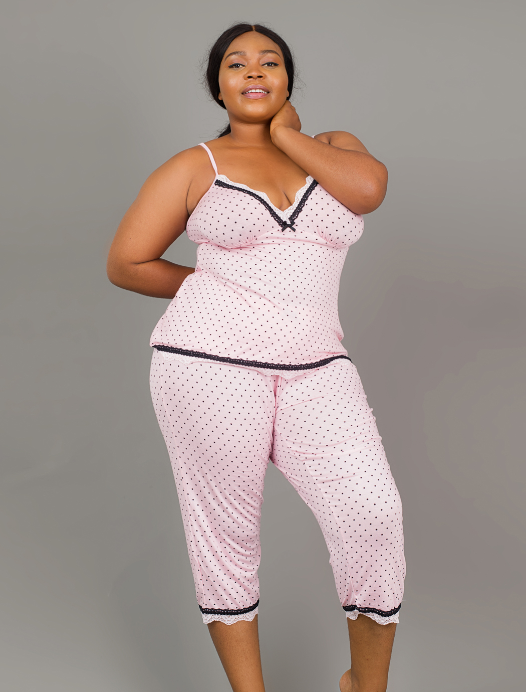 Double Lace Capri Set, Pink Polka Dot Double Lace Capri Set, Pink Polka Dot