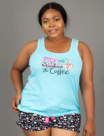 Stop and Smell the Coffee Ruffle Short Set, Blue and Black