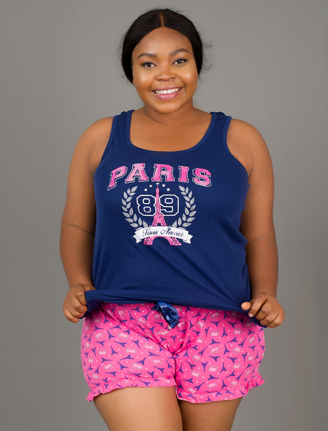 Paris 89 Ruffle Short Set, Navy and Pink Paris 89 Ruffle Short Set, Navy and Pink