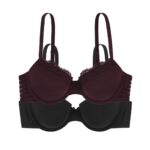 DORINA Ida 2 Pack 3/4 Cup-Light Padded Bra, Dark Red/ Black