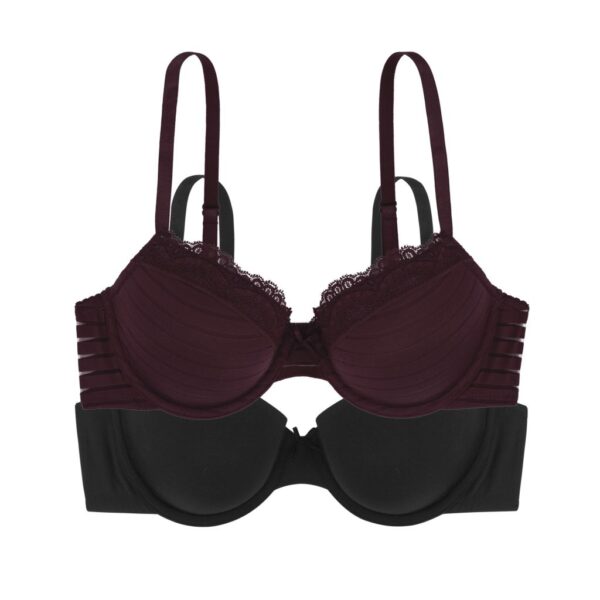 DORINA Ida 2 Pack 3/4 Cup-Light Padded Bra, Dark Red/ Black