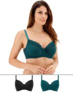 DORINA Paula 2 Pack Full Cup-Non Padded  Bra, Black/Dark Green