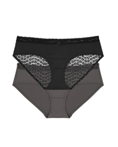 DORINA Pack of 2 Kendra Animal Briefs, Grey / Black