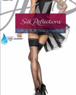 Hanes Silk Reflections Lace Top Thigh Highs, Black