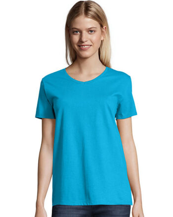 Hanes Women's Cotton Crew T Shirt,  Blue