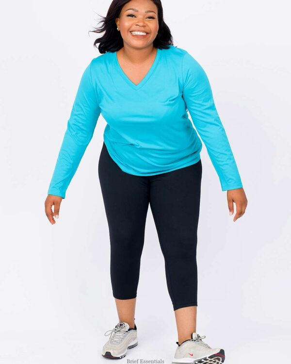 JMS Long Sleeve Cool Dri V-Neck Tee, Teal