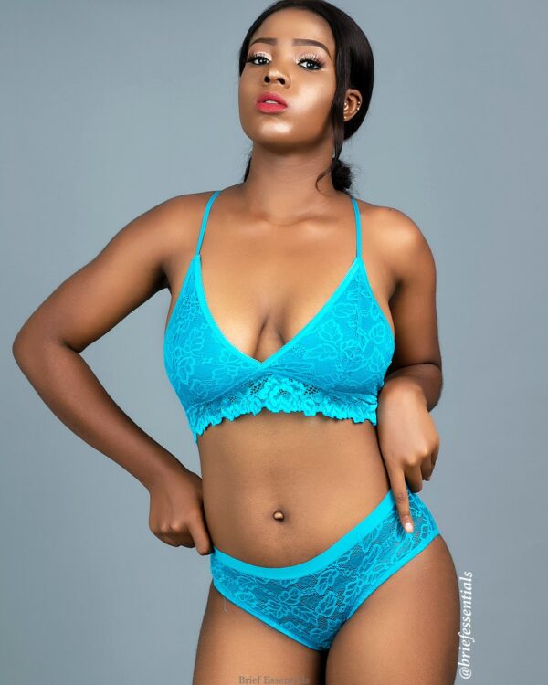 Racerback Lace Bralette & Panties,Blue