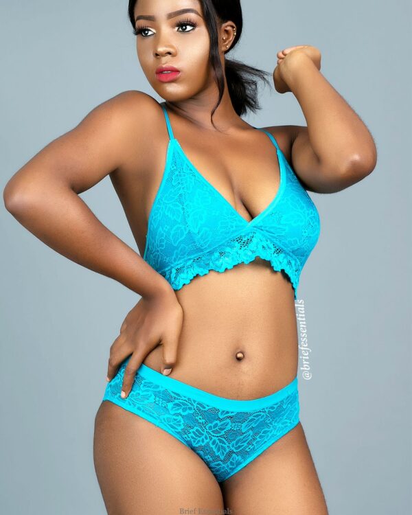 Racerback Lace Bralette & Panties,Blue