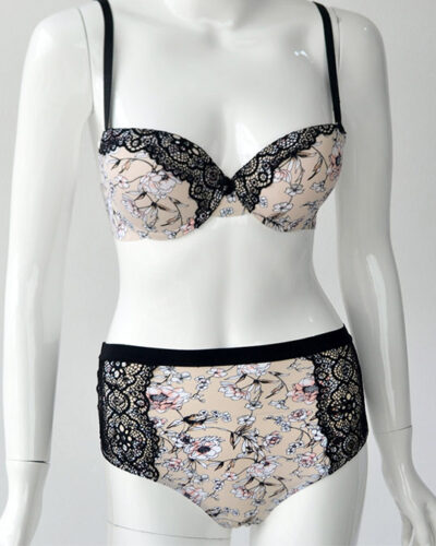 The Angelina Floral Push Up Bra & Retro High Waist Thong Set