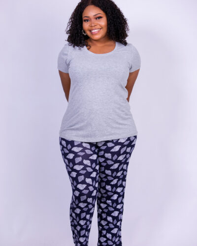 Double Fun Pj Set Navy Floral Print Grey