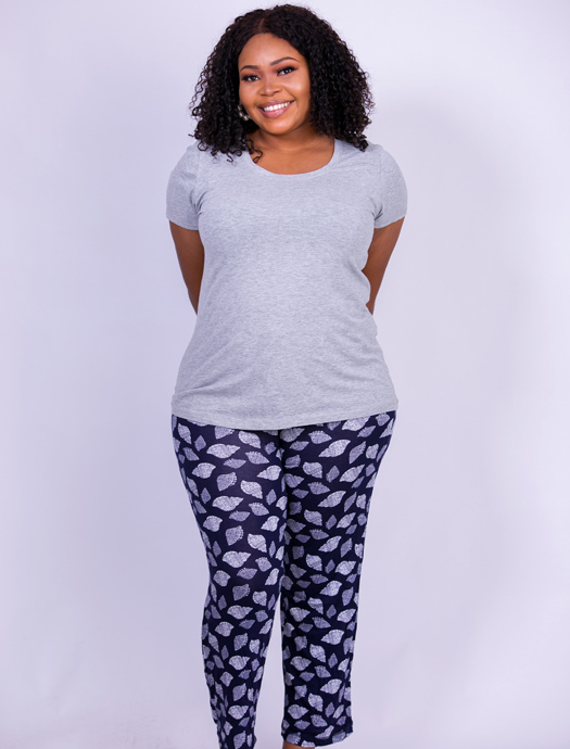 Double Fun Pj Set Navy Floral Print Grey Double Fun Pj Set Navy Floral Print Grey