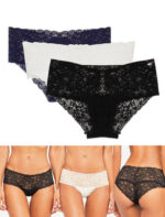 DORINA Lana Pack of 3 Lace Mid Rise Briefs, Black/Ink/Ivory