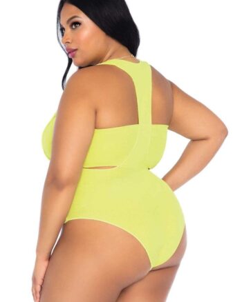 Plus Size Opaque  Bandeau Top and Suspended  Bodysuit Set, Neon Yellow