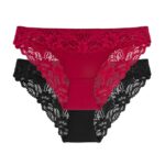 DORINA Angie Pack of 2 Brazilian Lace Briefs, Black/Red