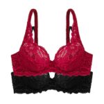 DORINA Angie Pack of 2 Lace Unlined Bras, Red/Black