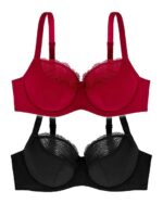 DORINA Curves Faith Pack of 2 Unlined Wire Bras, Black/Red
