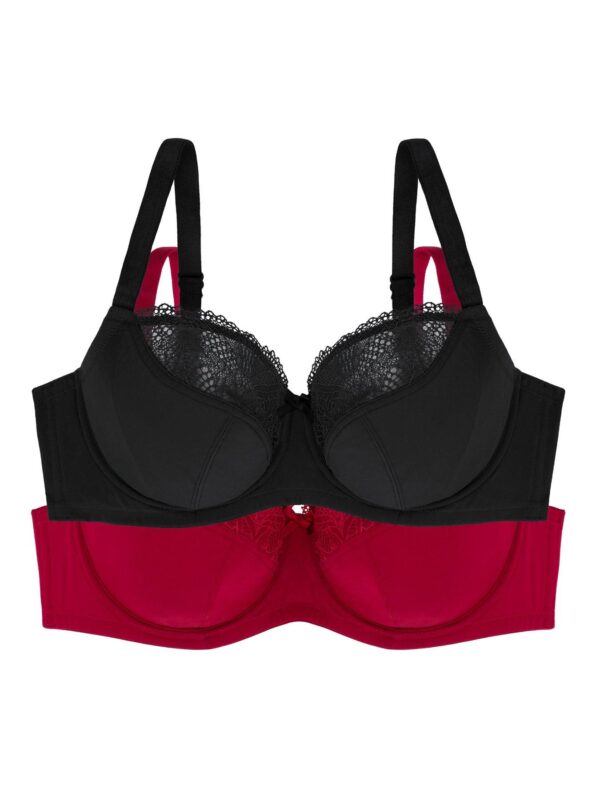 DORINA Curves Faith Pack of 2 Unlined Wire Bras, Black/Red