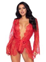 Love Affair Lace Robe & Teddy Set, Red