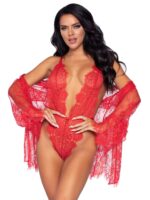 Love Affair Lace Robe & Teddy Set, Red