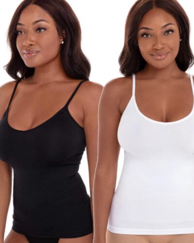 Ribbed Seamless 2 Pack Shaper Camisole, Black/White