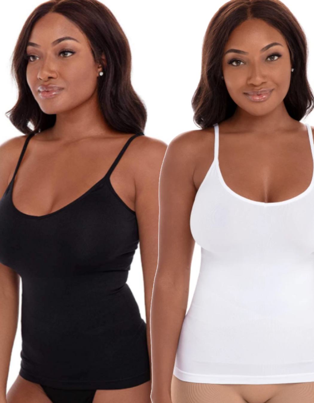 Ribbed Seamless 2 Pack Shaper Camisole, Black/White