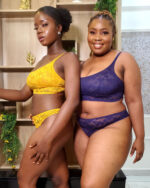 DORINA Amaya Pack of 2 Wirefree Full Cup Bras & Lace Strings, Yellow/Ink - Image 2