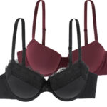 DORINA Makayla Pack of 2 Light Padded Demi Bra, Black/Red