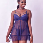 Essentials Dot Your Eyes Chemise & G-String Set, Navy