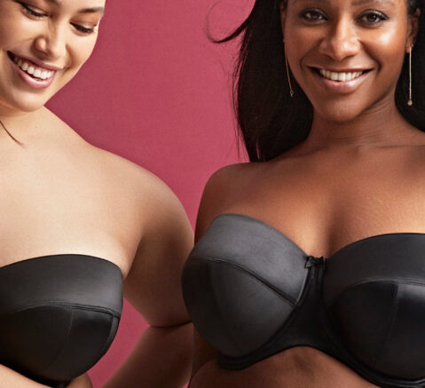 2 women wearing Panache Dana Strapless Bras, Support up to J cups