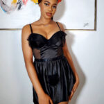 Essentials Frill Seeker Chemise & G-String Set, Black