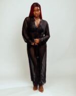 Nuit & Lace Eyelash Lace Sheer Long Robe, Black - Image 5