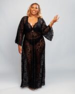 Essentials Custom Long Lace Robe, Black