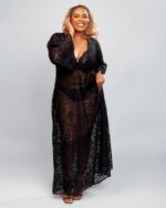 Essentials Custom Long Lace Robe, Black - Image 4