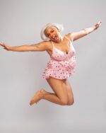 Nuit & Lace Heart Printed Mesh Push Up Babydoll Set, Pink - Image 5