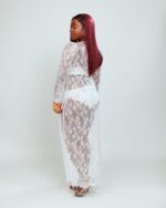 Nuit & Lace Sheer Lace V Neck Long Nightdress & Thong Set, White - Image 5