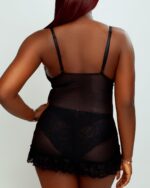 Nuit & Lace V-Neck Lace Babydoll and Thong Set - Image 4