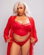 Nuit & Lace Eyelash Lace Sheer Long Robe, Red - Image 3