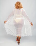 Nuit & Lace Eyelash Lace Sheer Long Robe, White