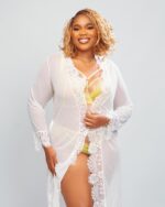 Nuit & Lace Eyelash Lace Sheer Long Robe, White - Image 4