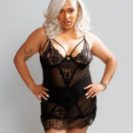 Nuit & Lace Eyelash Sheer Harness Babydoll & Thong Set, Black