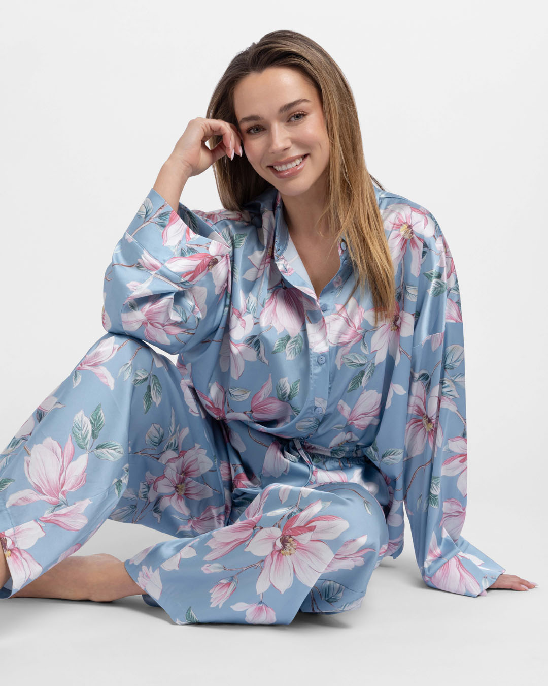 2_Bella_FXPT0020SW010-PR0009_2-FRONT-22C DORINA BELLA SATIN PJ LONG PANTS & SHIRT - Image 1